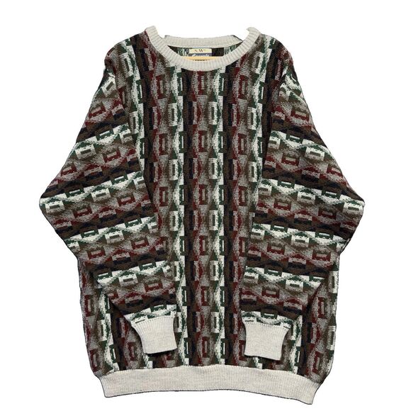 S.W. Casuals Tall Man Other - VTG 90s S.W. Casuals Tall Man Geometric Knit Sweater 3XLT Coogi Style Aztec